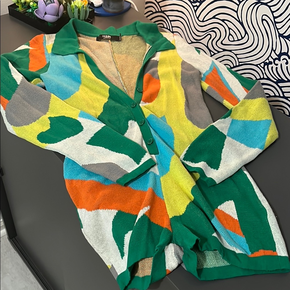 Jaded London Green and Yellow Jumpsuit Vibrant Abstract Design
